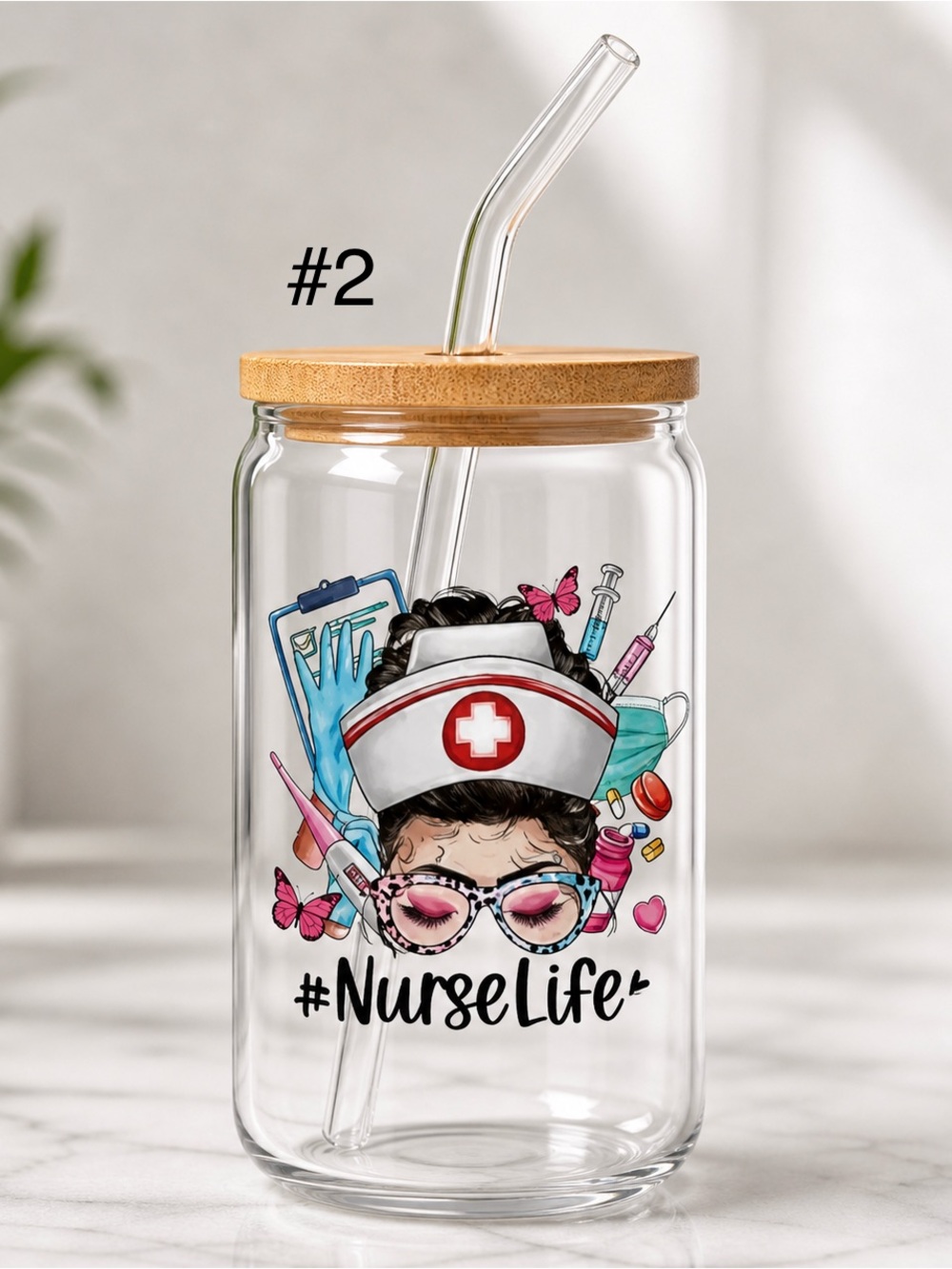 Buy Now* nurse 16 ounce tumbler with bamboo lid and straw - Picture 2 of 15